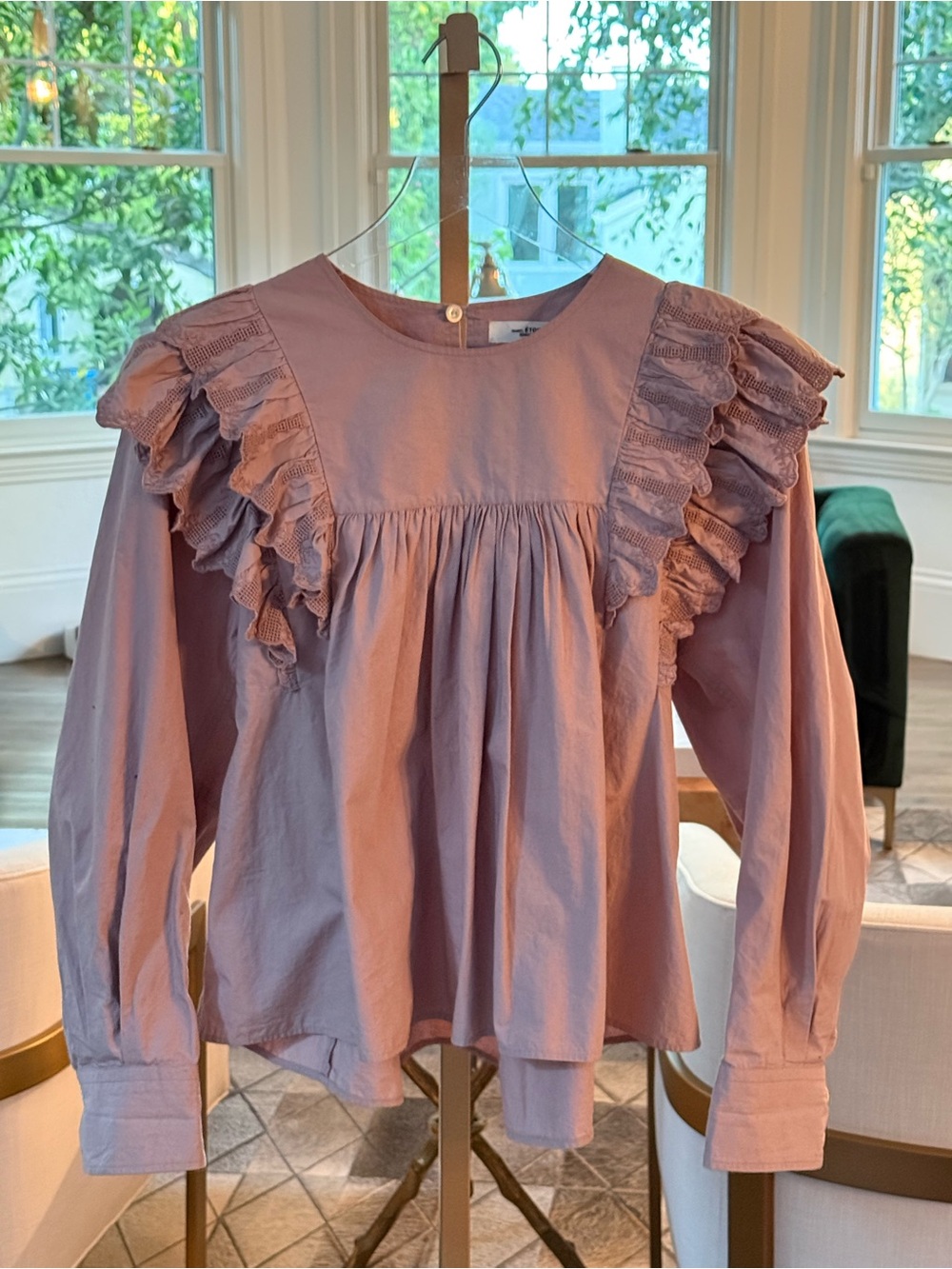 Isabel Marant Etoile Mauve Ruffle-Trim 100% Cotton Poplin Blouse